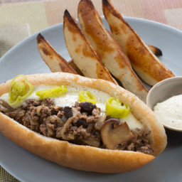 Italian Beef Grinders with Aged Cheddar Cheese Sauce & Crispy Potato Wedges