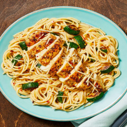 Italian Chicken over Lemony Spaghetti with Zucchini and Chili Flakes