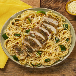 Italian Chicken over Lemony Spaghetti with Zucchini & Chili Flakes
