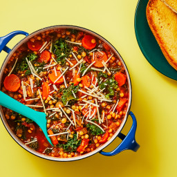 Italian Garden Veggie Soup with Kale, Pearled Couscous & Garlic Bread