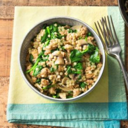 Italian Sausage and Mushrooms with Israeli Couscous, Spinach, and Parmesan 