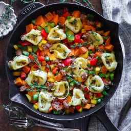 Italian Sausage and Tortellini Dinner with Sweet Potatoes and Bell Peppers