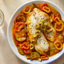 Italian-Style Poached Tilapia with Sweet Peppers, Zucchini & Yellow Tom