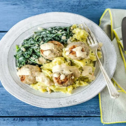 Italian Turkey Meatballs with Chive-Mashed Potatoes and Creamed Spinach