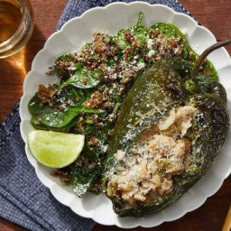 Jalapeño & White Bean-Stuffed Peppers with Cilantro & Spinach Quino