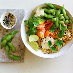 Jamie Oliver's brown rice and smoked salmon sushi bowls
