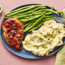Jammin’ Cherry Thyme Chicken with Scallion Mashed Potatoes & Roasted Green 