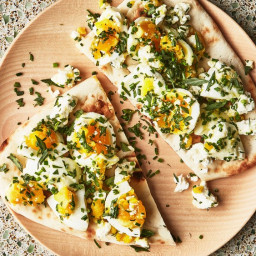 Jammy Eggs and Feta Flatbreads with Herbs