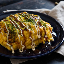Japanese Pork Fried Rice Omelette With Okonomiyaki Sauce (Omurice) Recipe