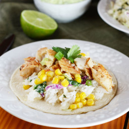 Jerk Fish Tacos with Asian Slaw and Avocado Lime Sauce
