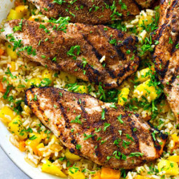 Jerk-Grilled Chicken with Pineapple Fried Rice