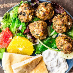 Juiciest EVER Baked Turkey Meatballs with Spinach and Feta! 