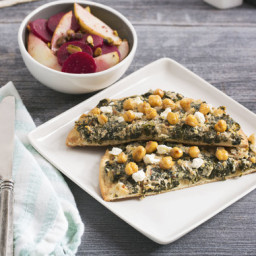 Kale & Tahini Flatbreads with Roasted Chickpeas & Beet-Pear Salad