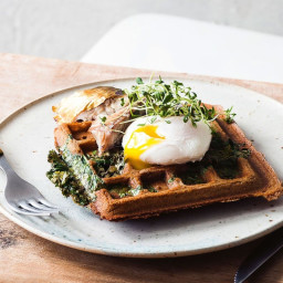 Kale and buckwheat waffles with eggs