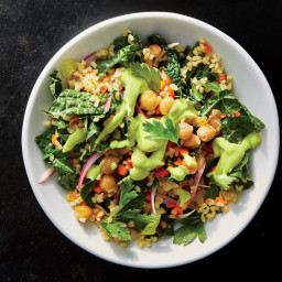 Kale-and-Chickpea Grain Bowl with Avocado Dressing