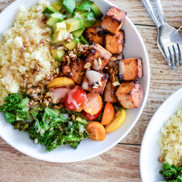 Kale and Couscous Tofu Bowls with Orange Tahini Dressing