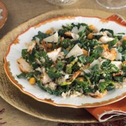 Kale and Quinoa Caesar Salad with Roasted Chicken and Crispy Chickpeas
