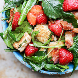 Kale and Strawberry Salad with Bacon and Grilled Cheese Sandwich Croutons
