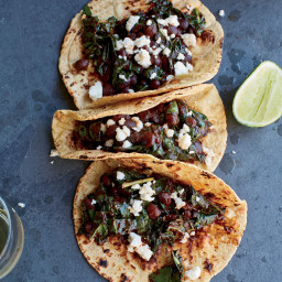 Kale, Black Bean and Red Chile Tacos with Queso Fresco
