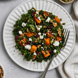 Kale Butternut Squash Salad With Farro & Goat Cheese