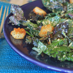 Kale Caesar Salad with Homemade Pepper Garlic Croutons
