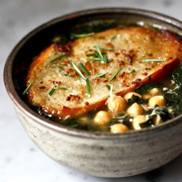 Kale, Chickpea and Chicken Soup with Rosemary Croutons
