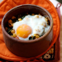 Kale, Chickpeas, and Sausage with Oven-Baked Egg