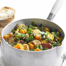 Kale, pumpkin and bacon stew