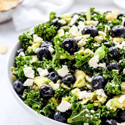 Kale Salad Recipe with Avocado, Blueberries & Feta