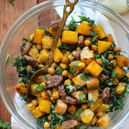 Kale Salad with Butternut Squash, Chickpeas and Tahini Dressing