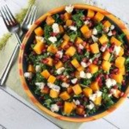 Kale Salad with Butternut Squash, Blue Cheese and Honey-Cider Vinaigrette