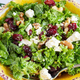 Kale Salad with Cranberry, Walnut and Feta