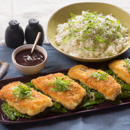 Katsu-Style Cod with Ginger Rice and Sesame Snow Peas