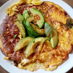 Keto Breakfast Omelet With Black Olives and Fried Avocado