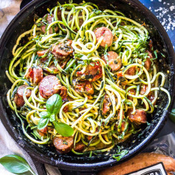 Keto Creamy Tuscan Zucchini Noodles with Sausage