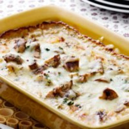 Keto fish casserole with mushrooms and French mustard