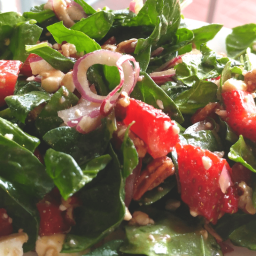 Keto Spinach Salad with Strawberries, Feta, & Pecans