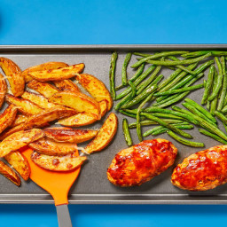 Kickin’ Orange BBQ Turkey Meatloaves with Cheesy Potato Wedges & Roasted Gr