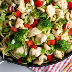 Kids slurp this cashew chicken on zoodles right up!