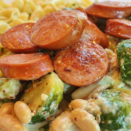 Kielbasa with Brussels Sprouts in Mustard Cream Sauce