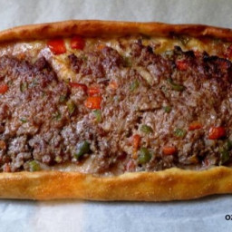 Kiymali Pide; Turkish Flat bread with meat, onion and peppers