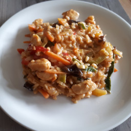 Kokos-Curry-Risotto mit Gemüse und Chicken