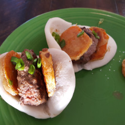Korean Bao Beef Sliders with Sweet Potato Tempura