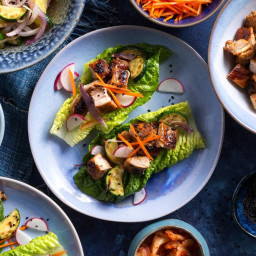 Korean BBQ Chicken Lettuce Cups with Kimchi