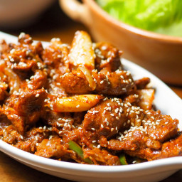 Korean Spicy Marinated Pork With Chilies and Kimchi (Jaeyook Kimchi Bokum)
