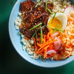 Korean Steak, Kimchi and Cauliflower Rice Bowls