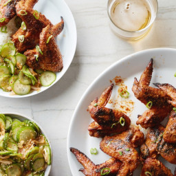 Korean-Style Grilled Wings with Cucumber-Kimchi Salad