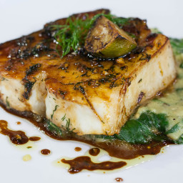 Lacquered Halibut with Charred Eggplant and Spinach