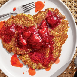 Lacy Cornmeal Pancakes With Strawberry Compote