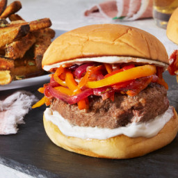 Lamb & Beef Burgers with Sweet Peppers & Baked Eggplant Fries